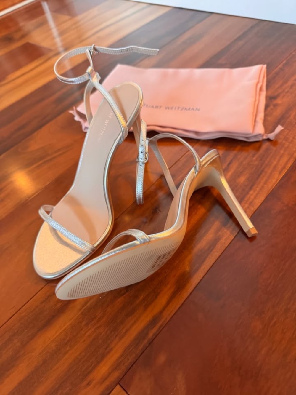 Stuart Weitzman Silver Strappy Heeled Sandals